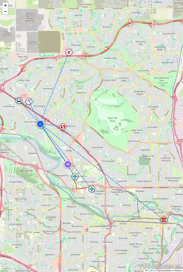 Daily accessibility map for 347 SILVER BROOK WY NW, Calgary showing nearby schools, grocery stores, parks, LRT stations and nearby amenities