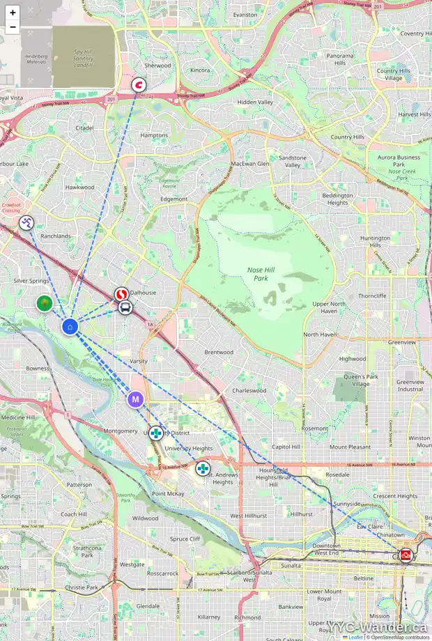Daily accessibility map for 120 SILVERVIEW WY NW, Calgary showing nearby schools, grocery stores, parks, LRT stations and nearby amenities