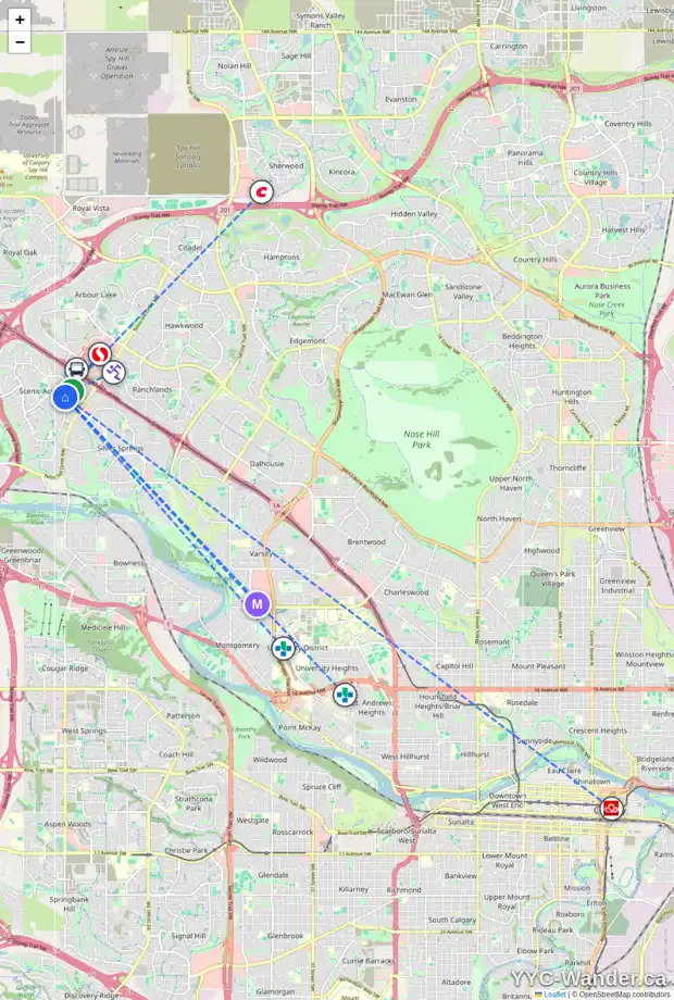 Daily accessibility map for 8 SCENIC ACRES DR NW, Calgary showing nearby schools, grocery stores, parks, LRT stations and nearby amenities