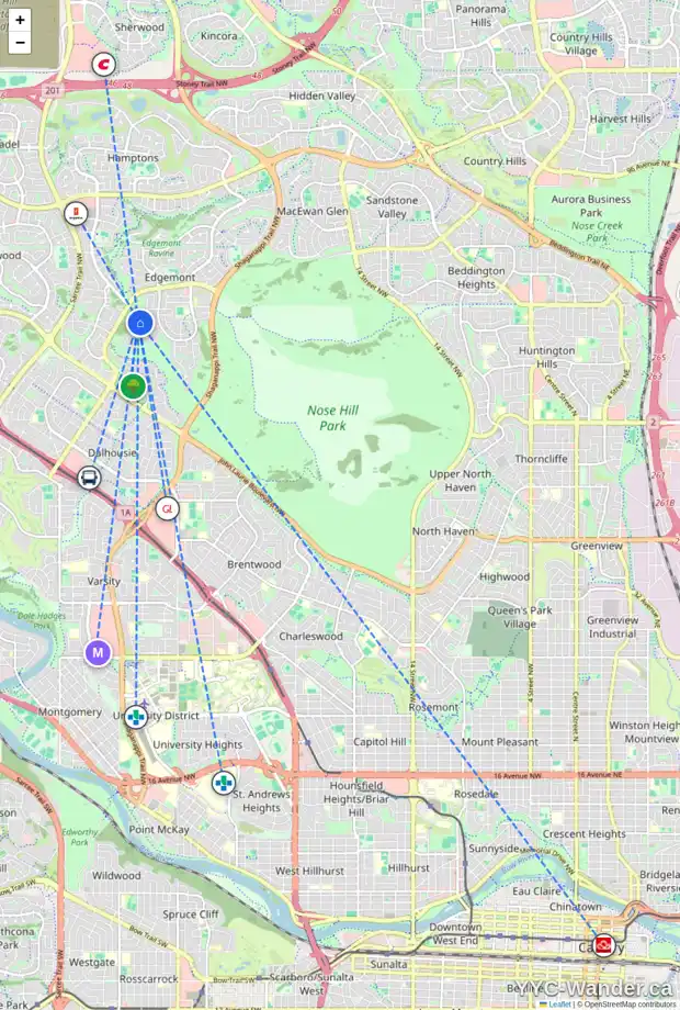Daily accessibility map for 107 EDENDALE WY NW, Calgary showing nearby schools, grocery stores, parks, LRT stations and nearby amenities
