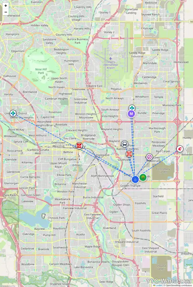 Daily accessibility map for 273 ERIN WOODS CI SE, Calgary showing nearby schools, grocery stores, parks, LRT stations and nearby amenities