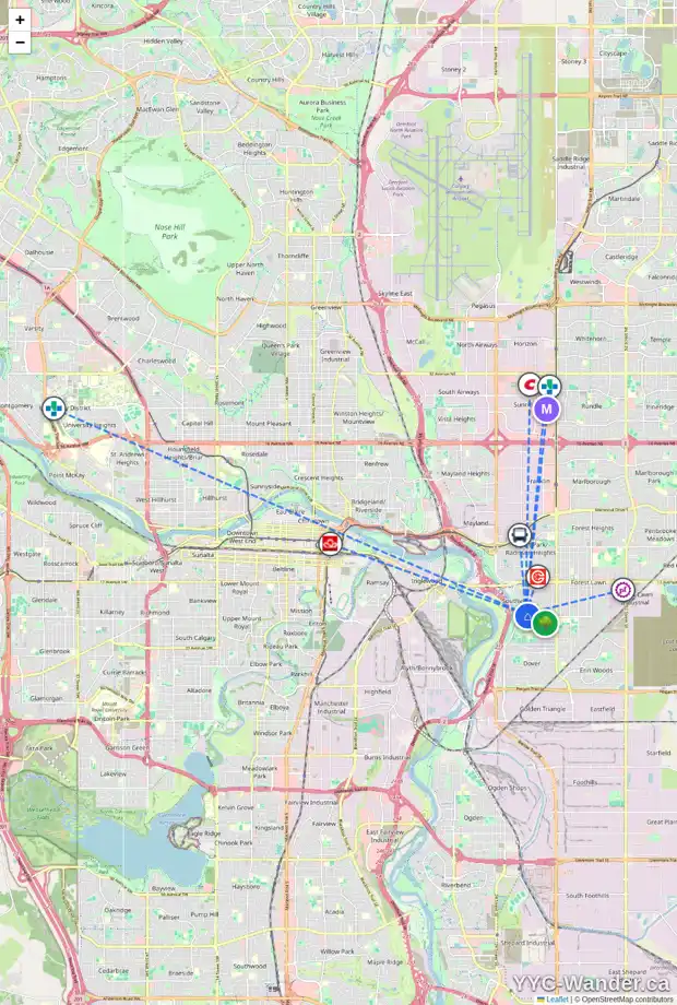 Daily accessibility map for 2537 DOGWOOD CR SE, Calgary showing nearby schools, grocery stores, parks, LRT stations and nearby amenities