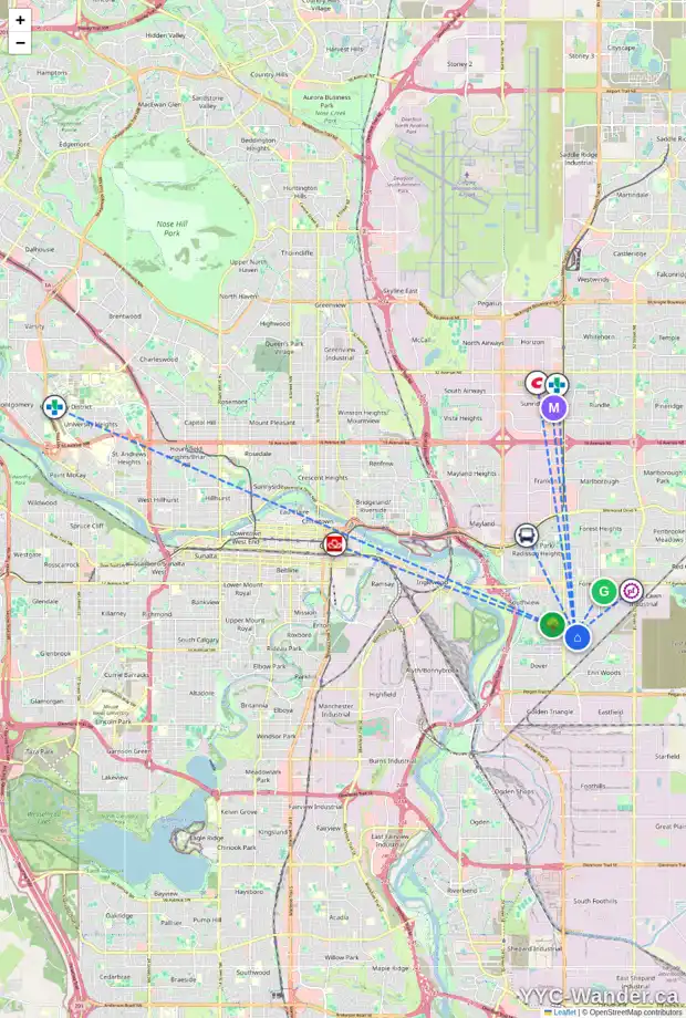Daily accessibility map for 3920 30 AV SE, Calgary showing nearby schools, grocery stores, parks, LRT stations and nearby amenities
