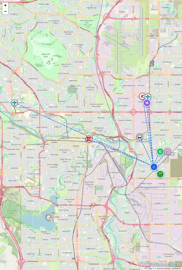 Daily accessibility map for 3251 39 ST SE, Calgary showing nearby schools, grocery stores, parks, LRT stations and nearby amenities