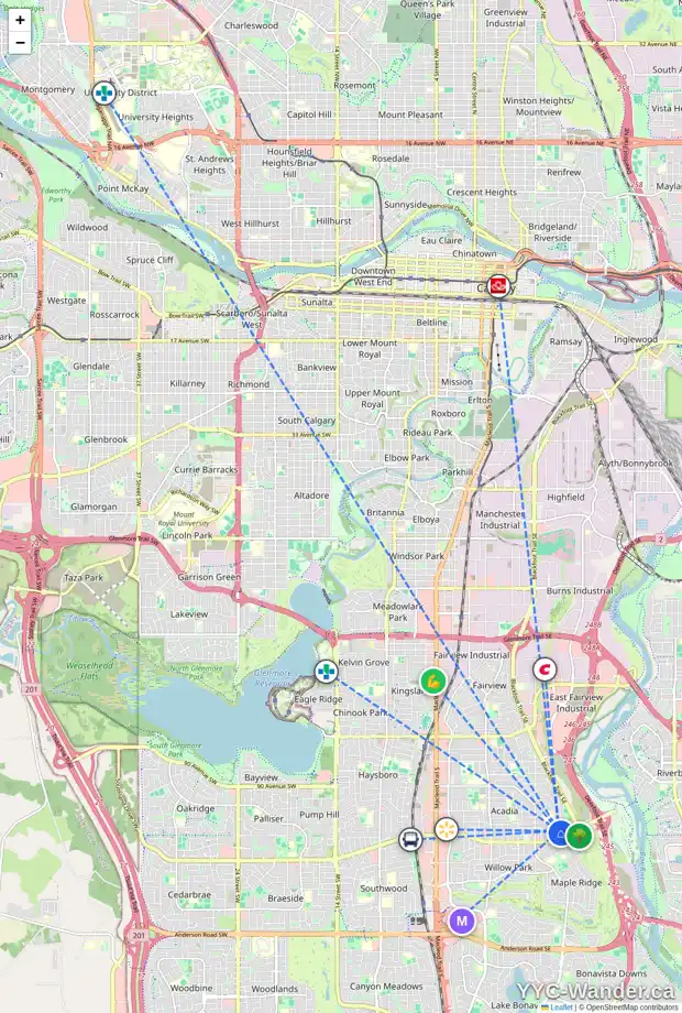 Daily accessibility map for 9820 ADRIAN PL SE, Calgary showing nearby schools, grocery stores, parks, LRT stations and nearby amenities