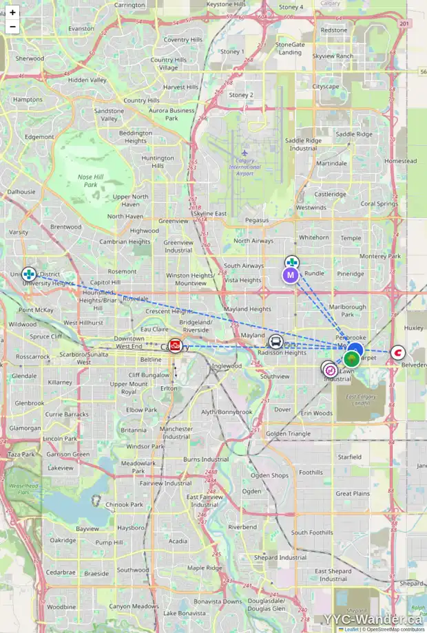 Daily accessibility map for 1216 PENEDO CR SE, Calgary showing nearby schools, grocery stores, parks, LRT stations and nearby amenities
