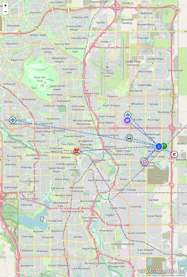 Daily accessibility map for 240 PENSWOOD WY SE, Calgary showing nearby schools, grocery stores, parks, LRT stations and nearby amenities
