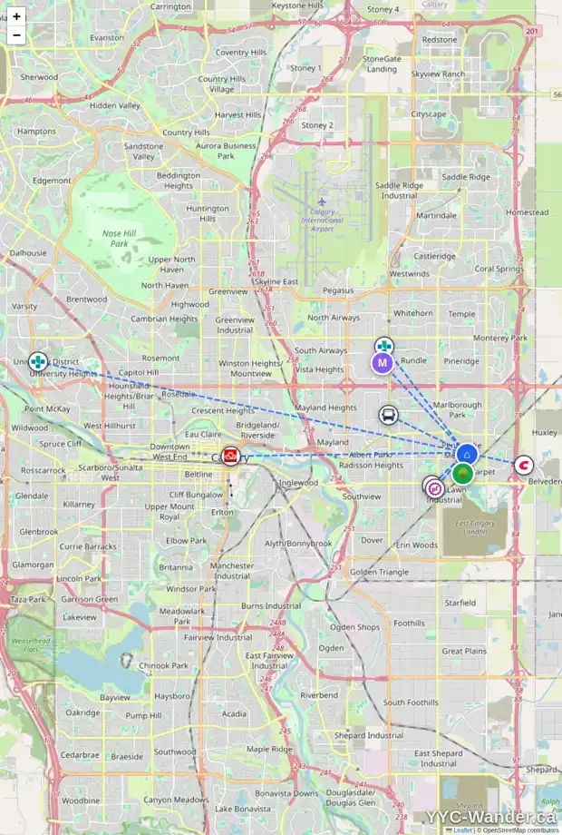 Daily accessibility map for 266 PENSVILLE CL SE, Calgary showing nearby schools, grocery stores, parks, LRT stations and nearby amenities