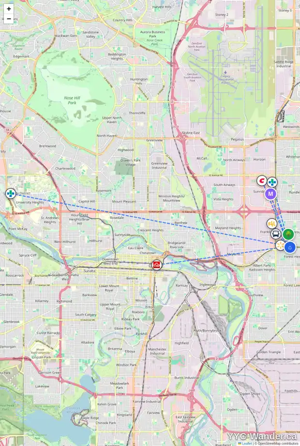 Daily accessibility map for 4212 MARWOOD RD NE, Calgary showing nearby schools, grocery stores, parks, LRT stations and nearby amenities