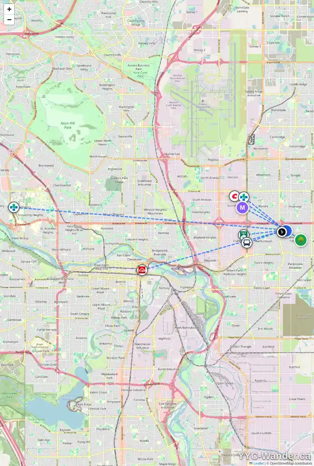 Daily accessibility map for 3 195 MANORA PL NE, Calgary showing nearby schools, grocery stores, parks, LRT stations and nearby amenities