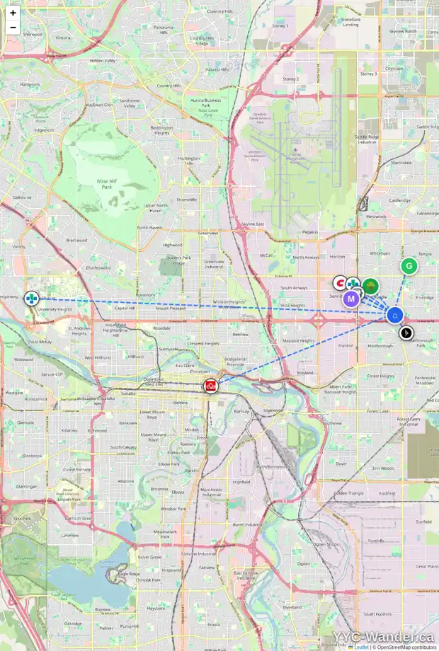 Daily accessibility map for 1008 RUNDLECAIRN WY NE, Calgary showing nearby schools, grocery stores, parks, LRT stations and nearby amenities