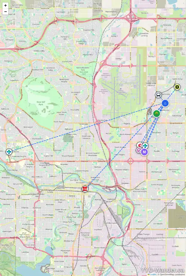 Daily accessibility map for 76 MARTINVIEW CR NE, Calgary showing nearby schools, grocery stores, parks, LRT stations and nearby amenities