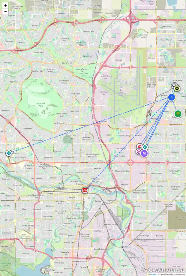 Daily accessibility map for 216 MARTINDALE DR NE, Calgary showing nearby schools, grocery stores, parks, LRT stations and nearby amenities