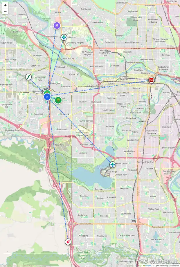 Daily accessibility map for 1964 SIROCCO DR SW, Calgary showing nearby schools, grocery stores, parks, LRT stations and nearby amenities
