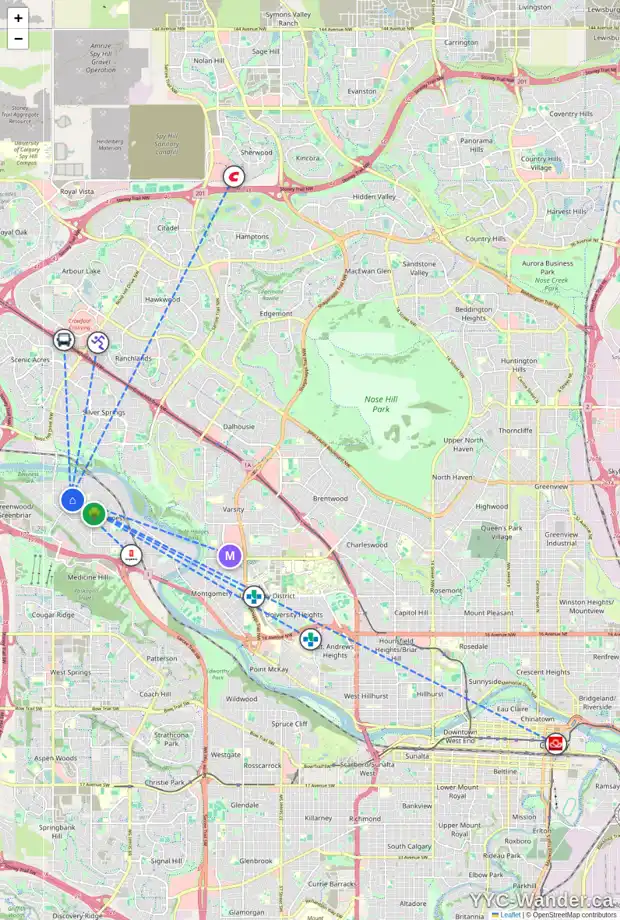 Daily accessibility map for 4635 81 ST NW, Calgary showing nearby schools, grocery stores, parks, LRT stations and nearby amenities