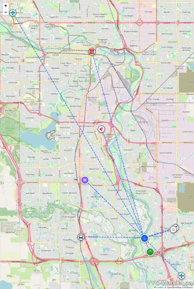 Daily accessibility map for 72 MT BELCHER PL SE, Calgary showing nearby schools, grocery stores, parks, LRT stations and nearby amenities