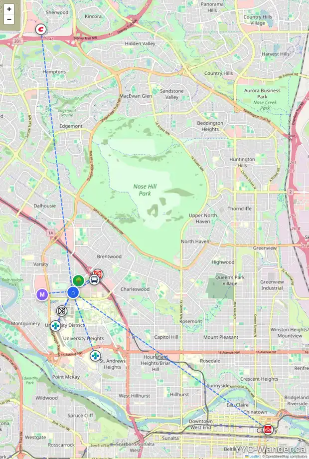 Daily accessibility map for 3520 VARAL RD NW, Calgary showing nearby schools, grocery stores, parks, LRT stations and nearby amenities