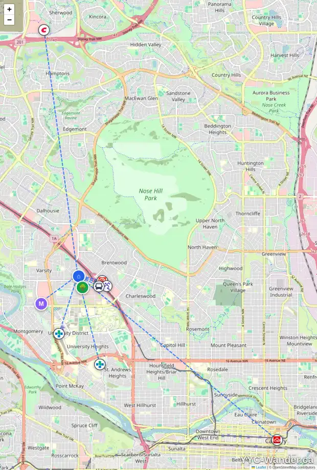 Daily accessibility map for 4203 VILLA CR NW, Calgary showing nearby schools, grocery stores, parks, LRT stations and nearby amenities