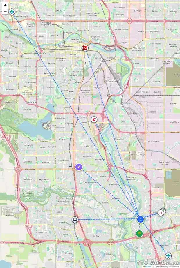 Daily accessibility map for 27 MOUNTAIN PARK CI SE, Calgary showing nearby schools, grocery stores, parks, LRT stations and nearby amenities