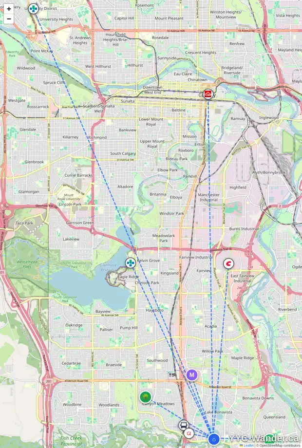 Daily accessibility map for 308 LAKE PLACID GR SE, Calgary showing nearby schools, grocery stores, parks, LRT stations and nearby amenities