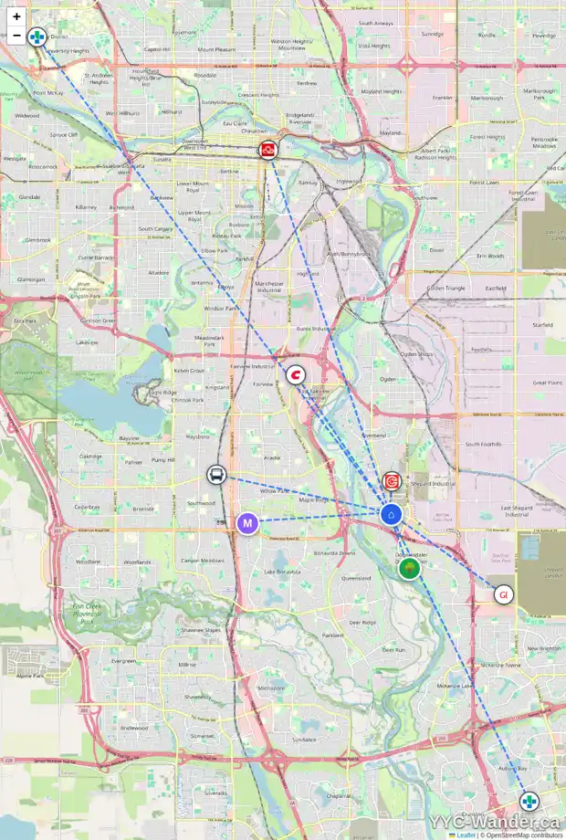 Daily accessibility map for 226 DOUGLAS GLEN HE SE, Calgary showing nearby schools, grocery stores, parks, LRT stations and nearby amenities