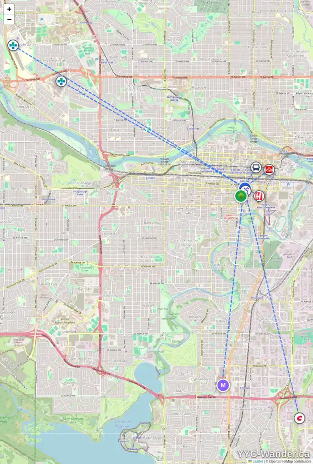 Daily accessibility map for 305 1117 1 ST SW, Calgary showing nearby schools, grocery stores, parks, LRT stations and nearby amenities