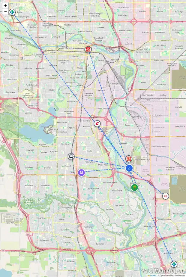 Daily accessibility map for 368 DOUGLAS GLEN HE SE, Calgary showing nearby schools, grocery stores, parks, LRT stations and nearby amenities