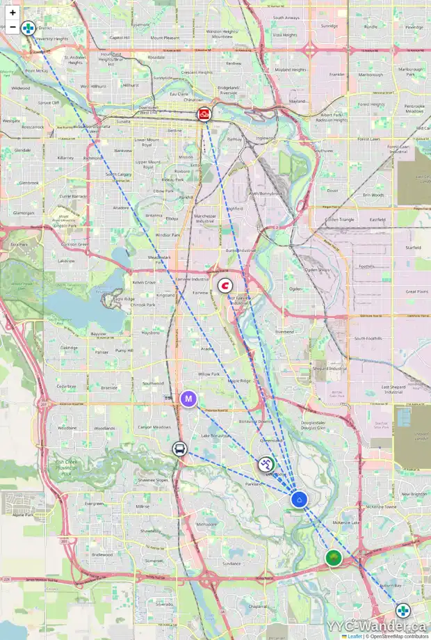 Daily accessibility map for 115 DEER PARK PL SE, Calgary showing nearby schools, grocery stores, parks, LRT stations and nearby amenities