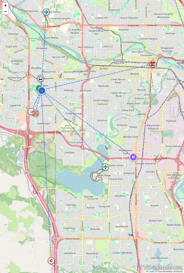 Daily accessibility map for 6 GLENFIELD RD SW, Calgary showing nearby schools, grocery stores, parks, LRT stations and nearby amenities