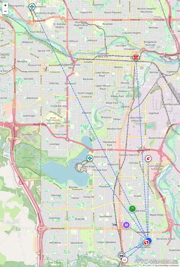 Daily accessibility map for 12224 LAKE WATERTON CR SE, Calgary showing nearby schools, grocery stores, parks, LRT stations and nearby amenities