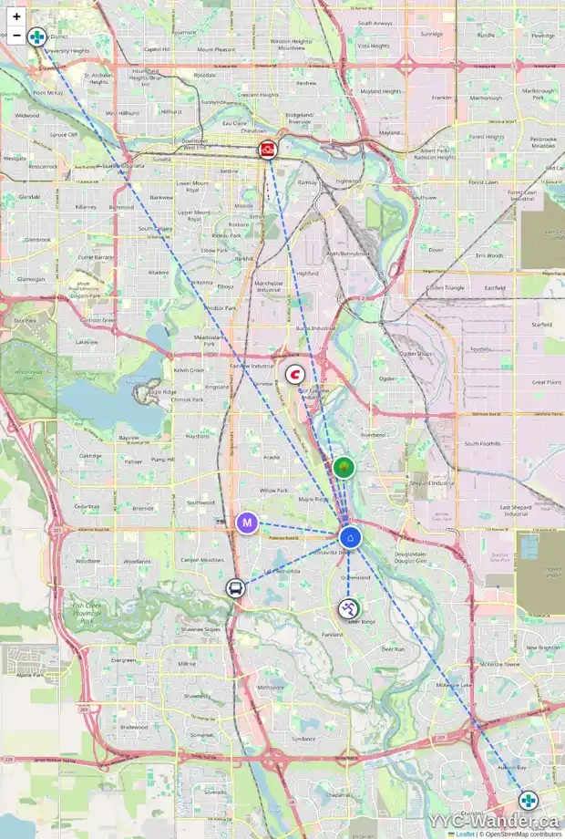 Daily accessibility map for 12023 DIAMOND VW SE, Calgary showing nearby schools, grocery stores, parks, LRT stations and nearby amenities