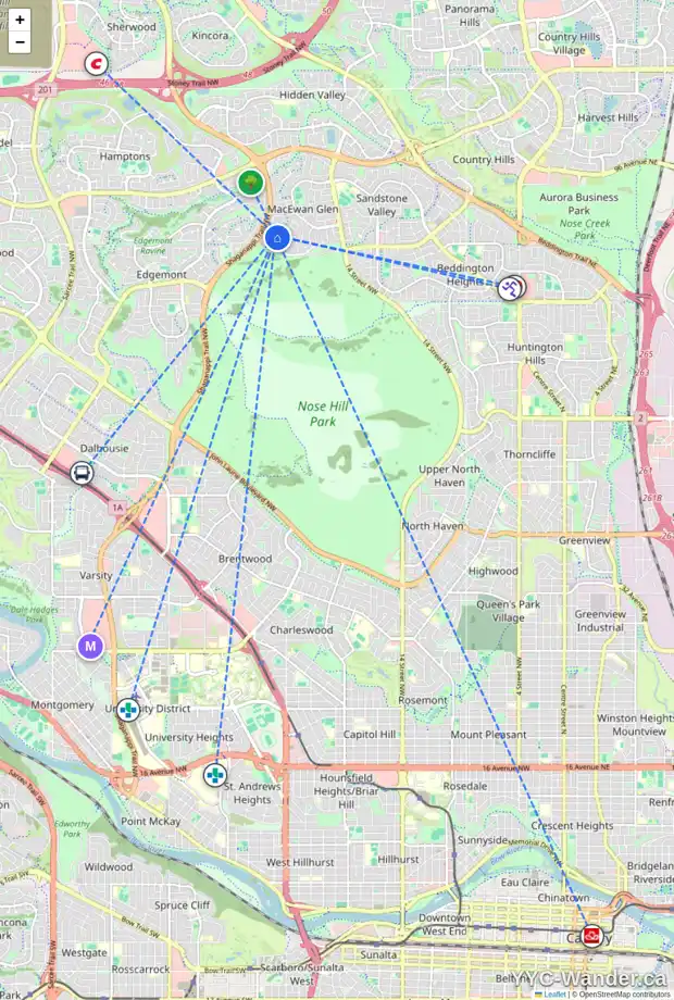 Daily accessibility map for 52 MACEWAN PARK MR NW, Calgary showing nearby schools, grocery stores, parks, LRT stations and nearby amenities