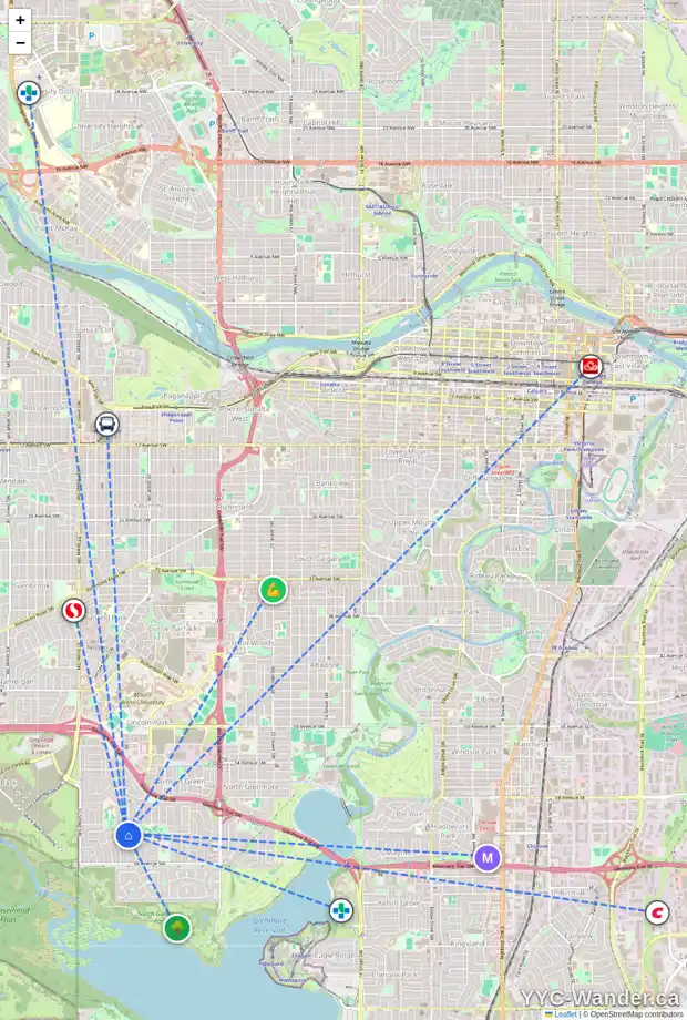 Daily accessibility map for 6227 LAKEVIEW DR SW, Calgary showing nearby schools, grocery stores, parks, LRT stations and nearby amenities