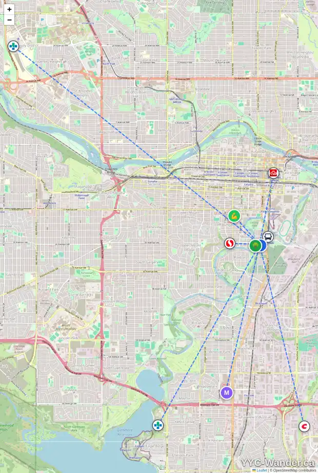 Daily accessibility map for 2512 ERLTON ST SW, Calgary showing nearby schools, grocery stores, parks, LRT stations and nearby amenities