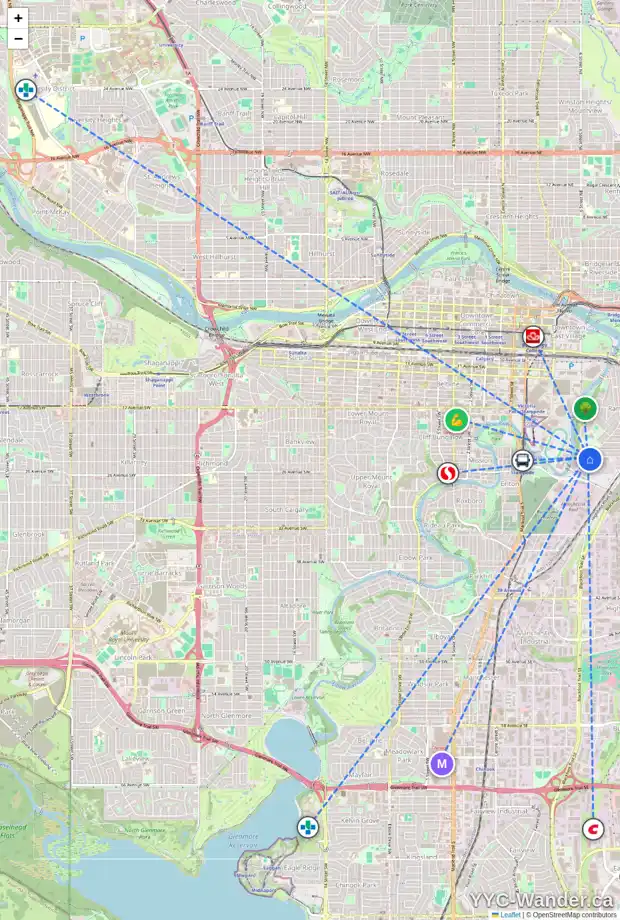 Daily accessibility map for 2313 SPILLER RD SE, Calgary showing nearby schools, grocery stores, parks, LRT stations and nearby amenities