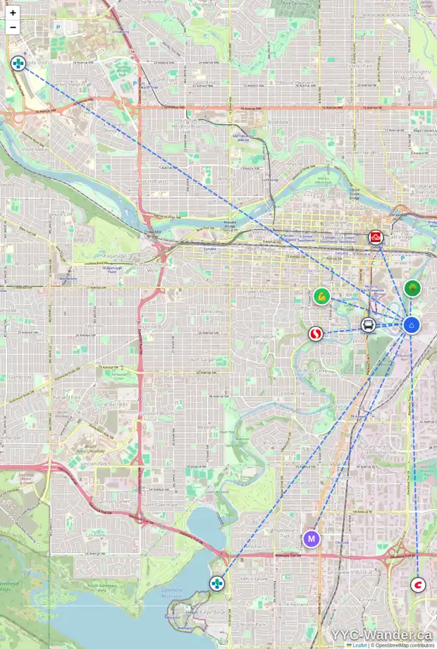 Daily accessibility map for 2602 6 ST SE, Calgary showing nearby schools, grocery stores, parks, LRT stations and nearby amenities