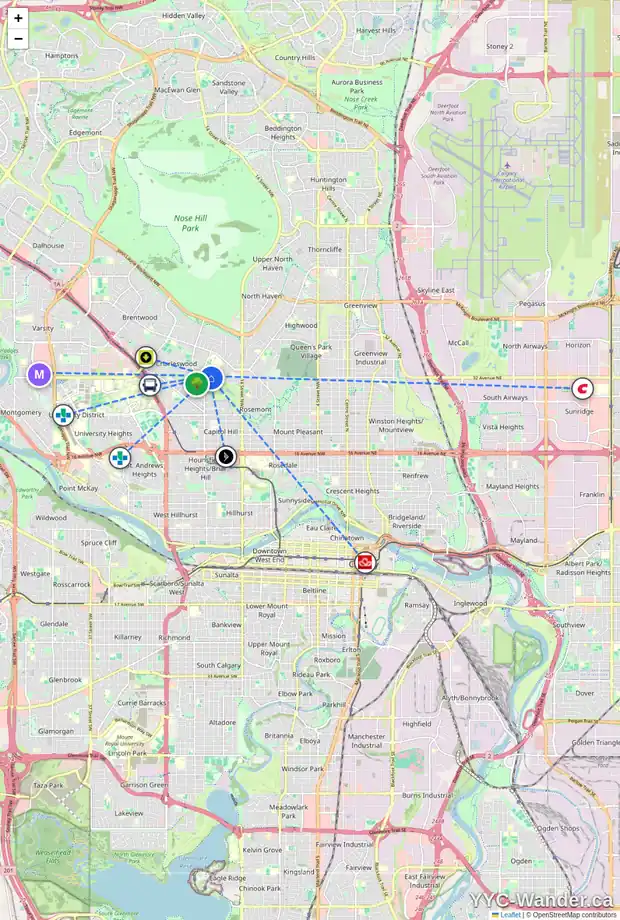 Daily accessibility map for 3227 COLLINGWOOD DR NW, Calgary showing nearby schools, grocery stores, parks, LRT stations and nearby amenities