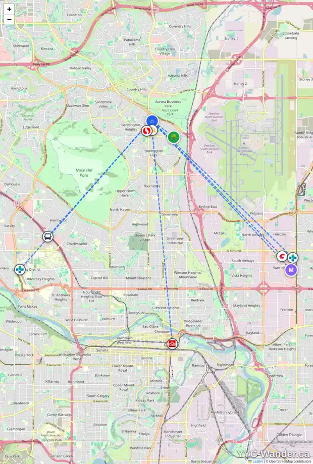 Daily accessibility map for 279 BEDDINGTON CI NE, Calgary showing nearby schools, grocery stores, parks, LRT stations and nearby amenities