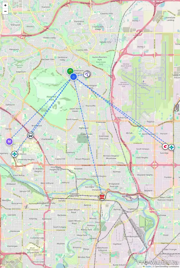 Daily accessibility map for 67 BERMONDSEY RI NW, Calgary showing nearby schools, grocery stores, parks, LRT stations and nearby amenities