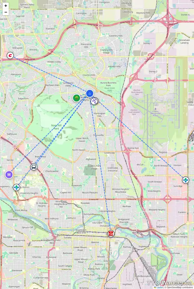 Daily accessibility map for 114 BERMUDA RD NW, Calgary showing nearby schools, grocery stores, parks, LRT stations and nearby amenities