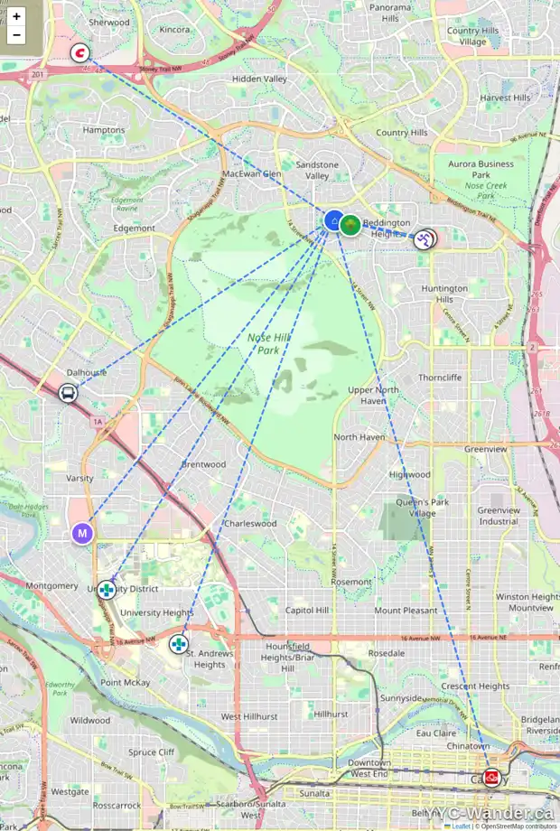 Daily accessibility map for 269 BERWICK DR NW, Calgary showing nearby schools, grocery stores, parks, LRT stations and nearby amenities