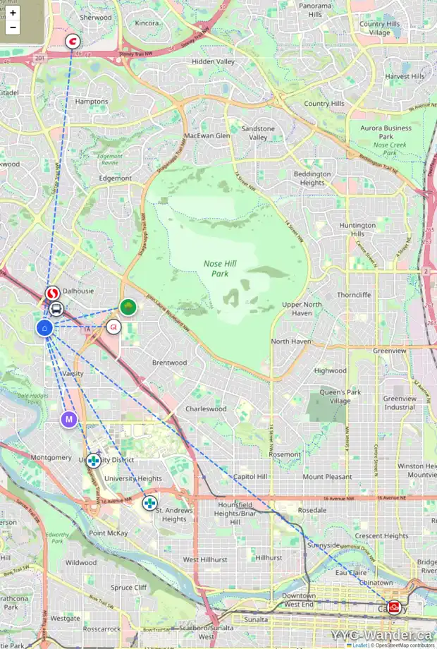 Daily accessibility map for 252 VARSITY ESTATES LI NW, Calgary showing nearby schools, grocery stores, parks, LRT stations and nearby amenities