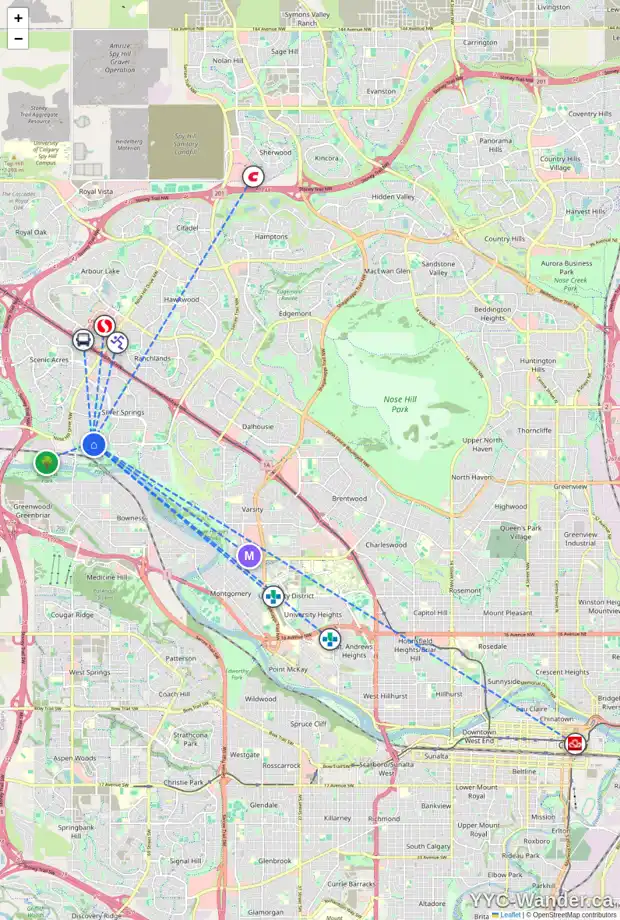Daily accessibility map for 239 SILVER VALLEY BV NW, Calgary showing nearby schools, grocery stores, parks, LRT stations and nearby amenities
