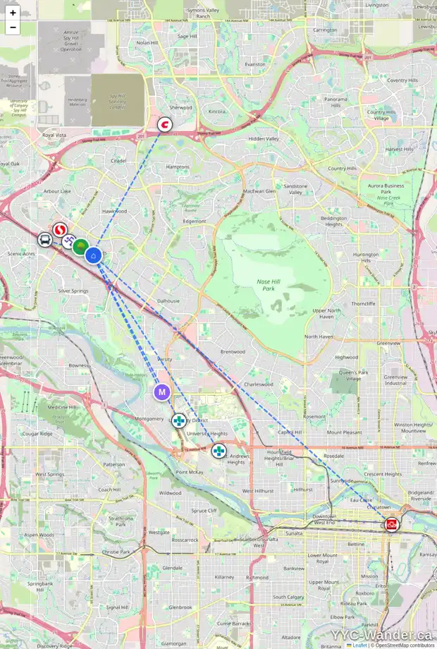 Daily accessibility map for 79 RANCHRIDGE WY NW, Calgary showing nearby schools, grocery stores, parks, LRT stations and nearby amenities