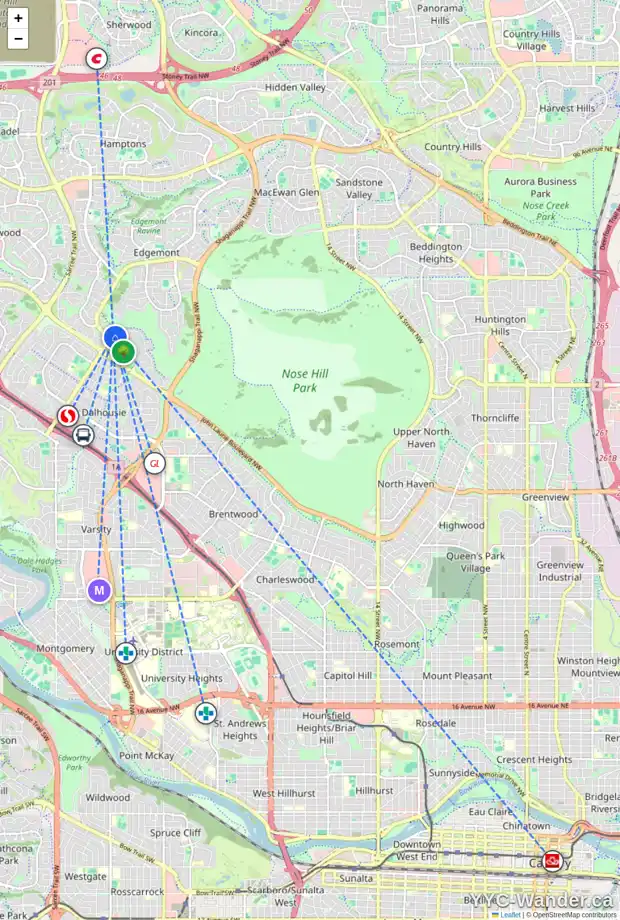 Daily accessibility map for 4 EDGEMONT ESTATES RD NW, Calgary showing nearby schools, grocery stores, parks, LRT stations and nearby amenities