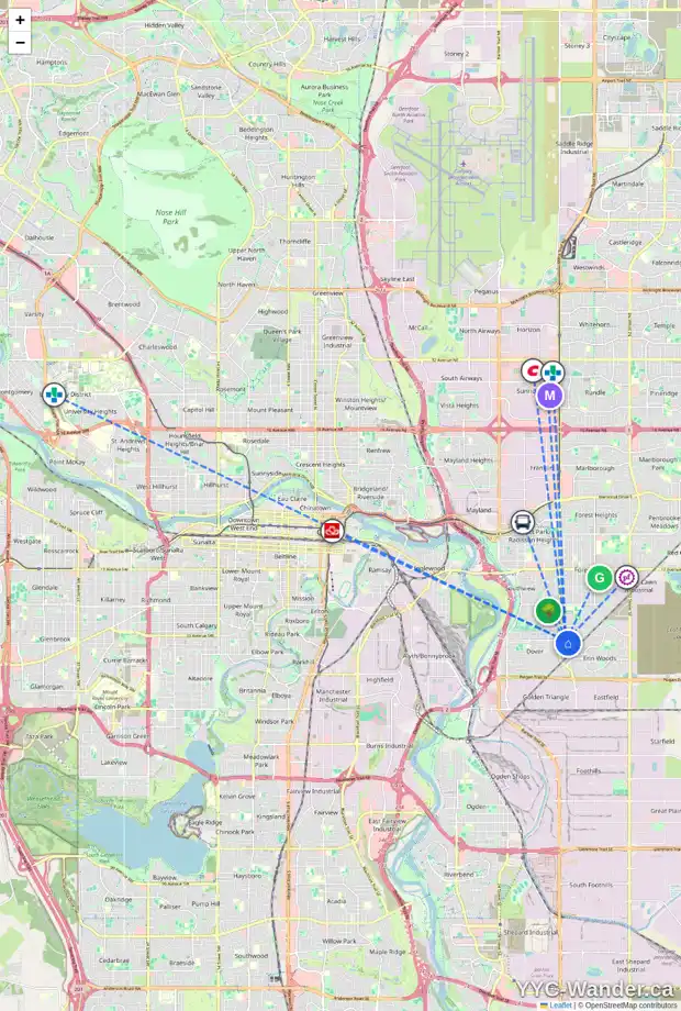 Daily accessibility map for 40 DOVER MEADOW CL SE, Calgary showing nearby schools, grocery stores, parks, LRT stations and nearby amenities