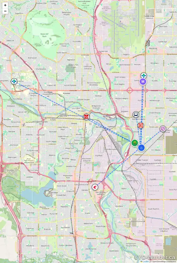 Daily accessibility map for 28 DOVERTHORN PL SE, Calgary showing nearby schools, grocery stores, parks, LRT stations and nearby amenities