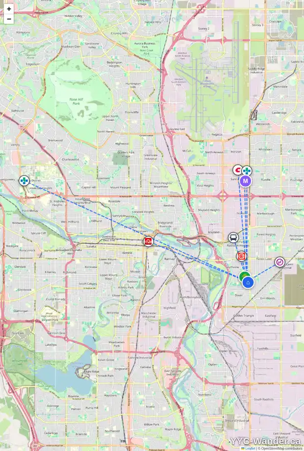 Daily accessibility map for 3603 29A AV SE, Calgary showing nearby schools, grocery stores, parks, LRT stations and nearby amenities
