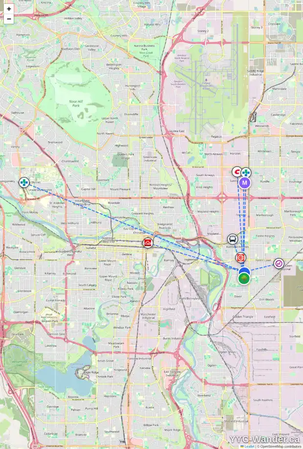 Daily accessibility map for 2432 COTTONWOOD CR SE, Calgary showing nearby schools, grocery stores, parks, LRT stations and nearby amenities