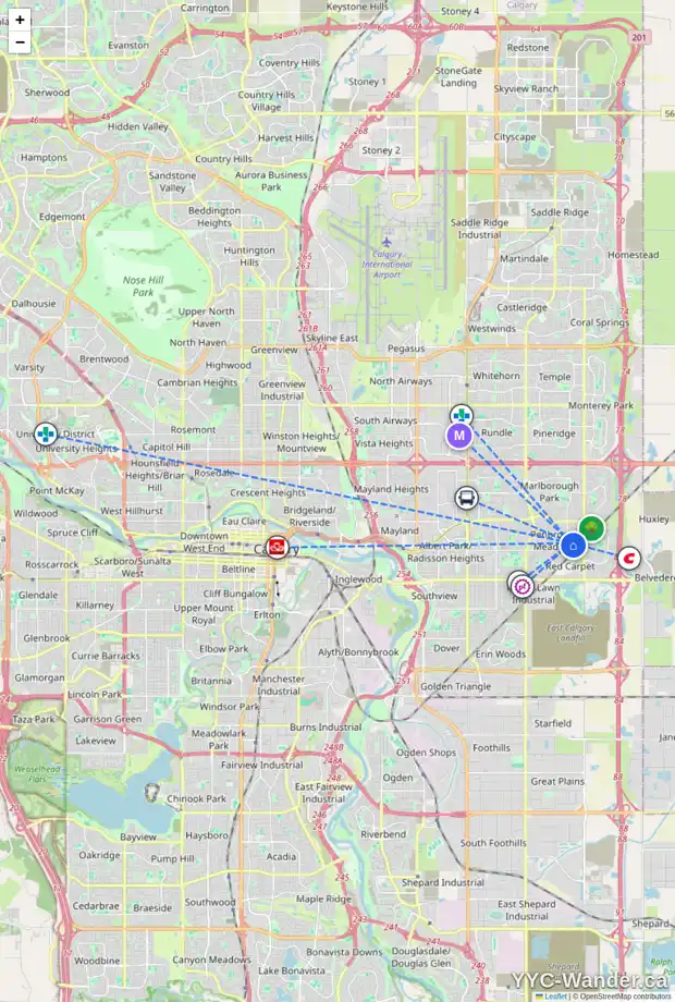 Daily accessibility map for 204 PENBROOKE WY SE, Calgary showing nearby schools, grocery stores, parks, LRT stations and nearby amenities